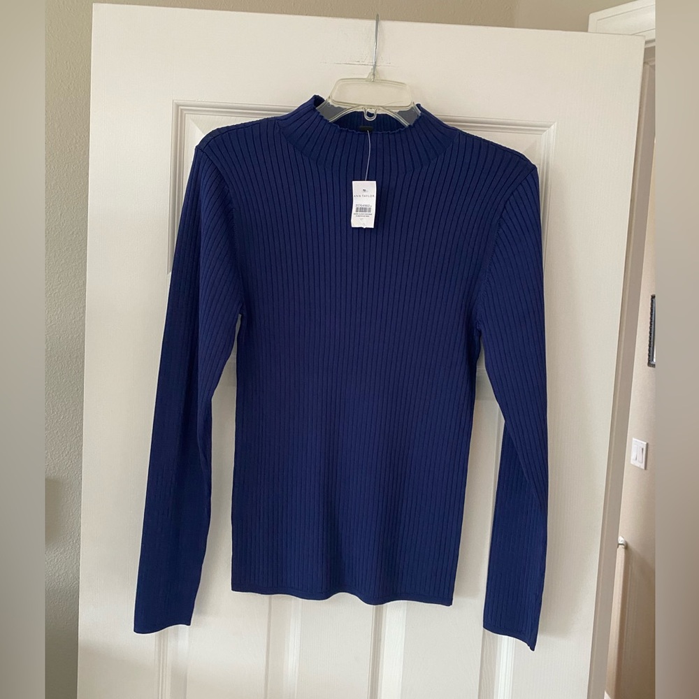 Ann Taylor Deep Blue Ribbed Turtleneck Sweater